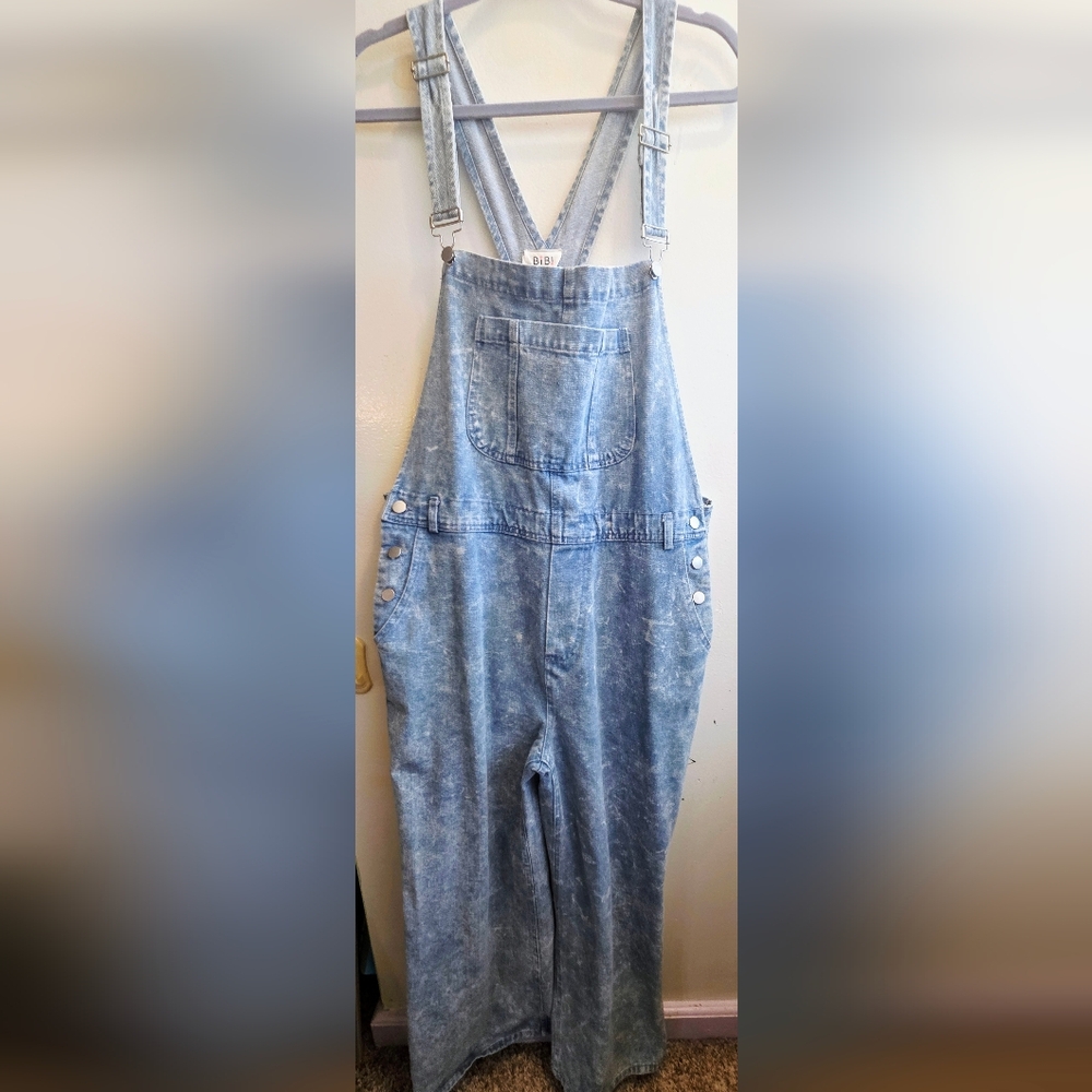 NWT BIBI Stonewashed Light Blue Wide Leg Denim Overalls XL